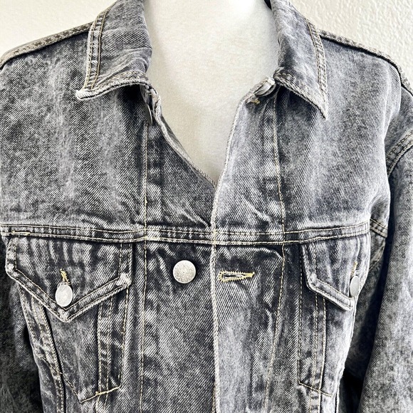 Vintage 80s 90s Rock Wear LA Sz Medium Grey Wash Denim Jean Jacket Button Back - Picture 2 of 15